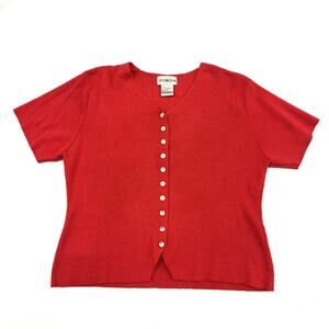 Vintage XL Cardigan Sweater Short Sleeve Red Button Up Valentines Romantic